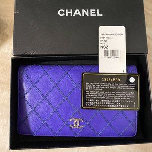 Chanel Purple Diamond Stitched Calfskin Leather CC L Yen Long Wallet